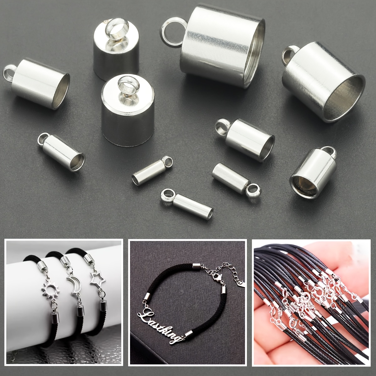 12pcs Stainless Steel Enamel Tassel Cap Cord Clasp Hook Connectors